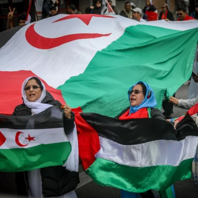 A group of Sahrawi-Moroccan women protest in November in favor of Palestine in Madrid. David Canales/SOPA/ZUMA