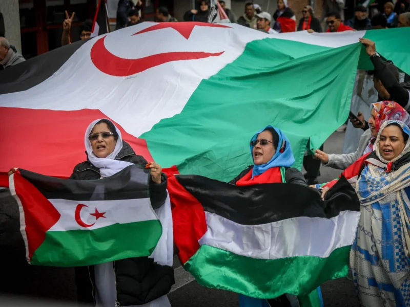 A group of Sahrawi-Moroccan women protest in November in favor of Palestine in Madrid. David Canales/SOPA/ZUMA